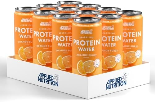 Applied Nutrition Sparkling Protein Water - 10g Collagen Boost โ Low-Calorie Hydration with Vitamin C and Coconut Water โ Refreshing and Wellness Drink (Pack of 12 Cans x 330ml) (Orange Burst)