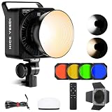 NiceVeedi 125W RGB Professional Cob Video Light with Bowens Mount, 3000K-10000K Studio Light with IR Remote Control, CRI 97+, 9 Effects Continuous Lighting for Video Recording/Photography/Filmmaking