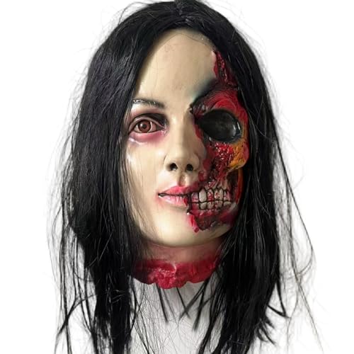 Tête coupée Halloween réaliste aux cheveux noirs pour décoration de bar