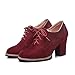 Imagen de UMore Otoño Mujer Tacones Altos Vintage Gamuza con Cordones Zapatos de Negocios Elegantes Bombas de Punta Redonda Color sólido Oficina Carrera Zapatos Oxford