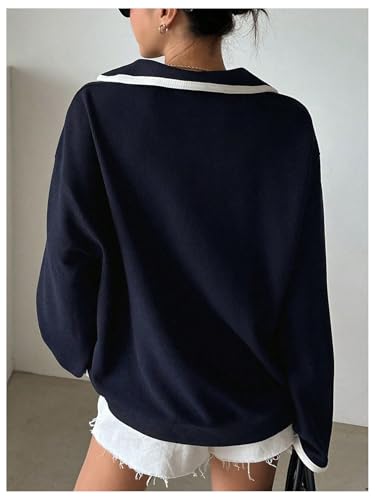 SHENHE Women's Oversized Sweatshirt Collared V Neck Long Sleeve Fall Preppy Pullover Sweatshirt3