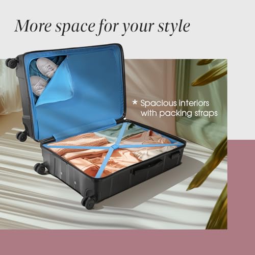 Image of Skybags Large Curve Size Hard Luggage (76 Cm) | Polypropylene Spinner Luggage Trolley with 8 Wheels| Black | Unisex, 50 Cm