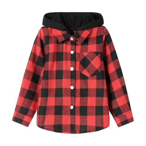 Chemise à carreaux en flanelle garçon capuche boutonnée manches longues