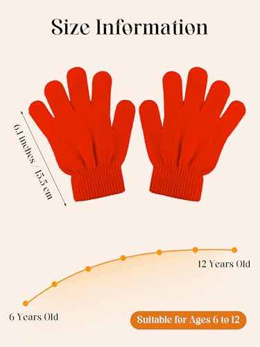 Image of Cooraby 12 Pairs Kid's Winter Magic Gloves Children Stretchy Warm Magic Gloves Boys or Girls Knit Gloves for 6-12 Years