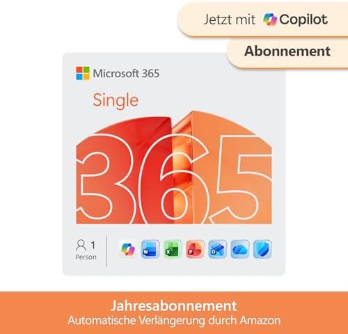Microsoft 365 Single | 1 Jahr | 1 Person | Office Apps mit KI | 1...
