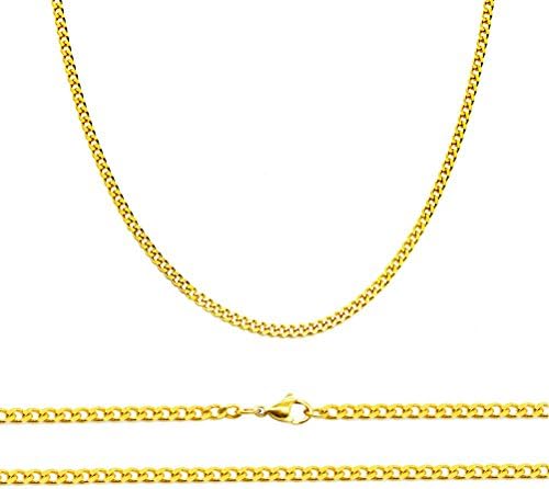 Aplstar Solid Gold Curb Chain Necklace 2mm thick 18ct Real Gold Plated Size: 16 18 20 22 24 inch/40 46 50 55 60 cm