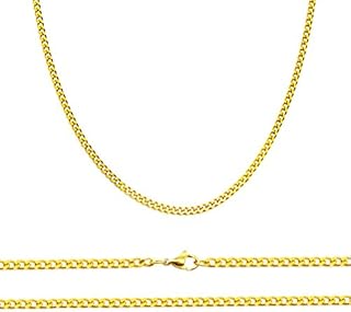 Aplstar Solid Gold Curb Chain Necklace 2mm thick 18ct Real Gold Plated Size: 16 18 20 22 24 inch/40 46 50 55 60 cm
