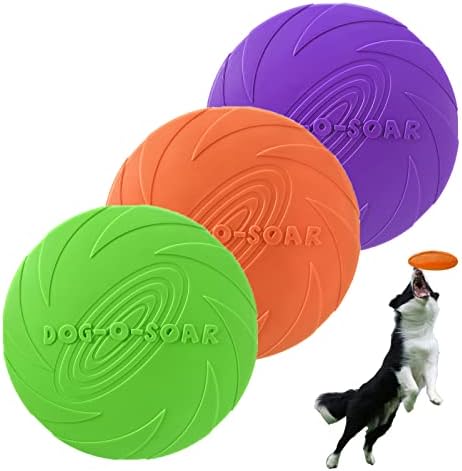 Wanslry Dog Flying Disc 3 Pack 8.6 Inch Floating Dog toys, Durable Dog Training Toy Nature Rubber Flying Saucer for Outdoor Pool Beach Water, Green, orange, purple