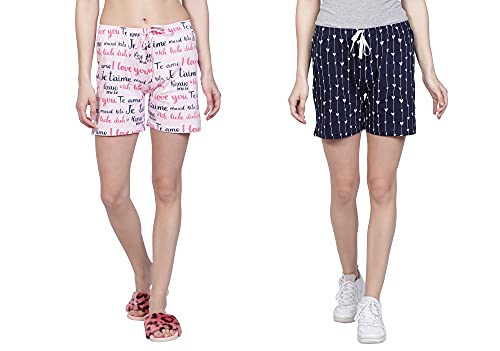 Image of Club A9 Women's Regular Fit Cotton Printed Shorts (Multicolor,2XL) (Pack of 2) (WSCOM2 213 XXL)