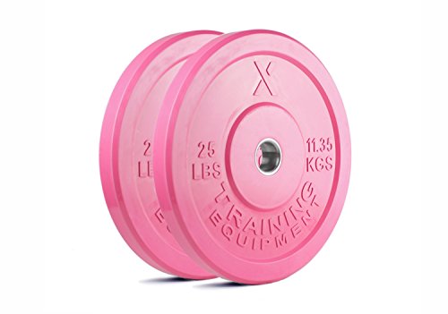 X Training Equipment Premium Pink Olympic Bumper Plate Solid Rubber with Steel Insert - Great for Crossfit Workouts (25lb Pair)
