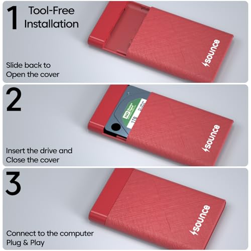 Image of Sounce 2.5 Inch SATA USB 3.0 HDD / SSD Portable External Hard Disk Enclosure 7 MM and 9.5 MM Tool Free , Supports UASP Max Upto 6TB (Red)