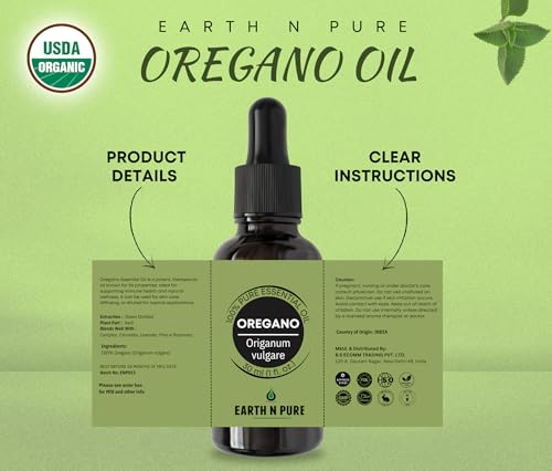 Image of Earth N Pure Oregano Essential Oil Undiluted, Natural and Therapeutic Grade - 50 ml