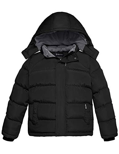 wantdo Boy's Waterproof Puffer Jacket Winter Outerwear Jackets & Coats with Hood Black 14-16