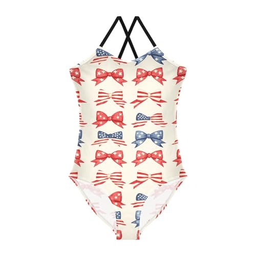 National Flag Bow Girls Swimsuit One Piece Bathing Suit for Baby Girls' Swimwear 3-10T