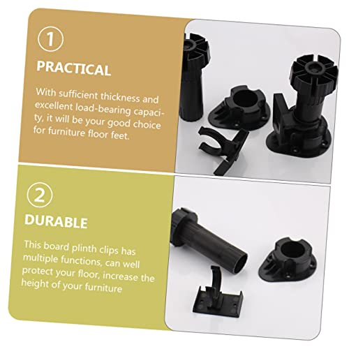 WOONEKY 24pcs Adjustment Foot Buckle Black Cabinet Plastic Cabinets Black Furniture Chair Legs Tips Furniture Leg Adjuster Chair Leg Extenders Kitchen Leg Plinth Clip Kitchen Plinth Clip - Image 4