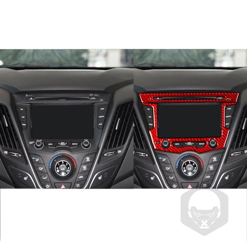 Car Center Dashboard Radio Navigation Panel Premium Real Carbon Fiber Sticker Trim Compatible with Hyundai Veloster 2012 2013 2014 2015 2016 2017 Red Accessories