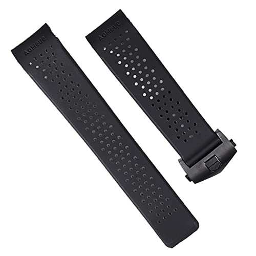 HAODEE Clásica 22 24 mm de goma a prueba de reloj negro para TAG Heuer CARRERA Hombres Cinta de silicona Deplyment Cierre logotipo encendido (color: con cierre negro, tamaño: 24 mm)