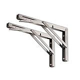 YUMORE Folding Shelf Brackets 12', Max Load: 330lb Heavy Duty Stainless Steel Collapsible Shelf Bracket for Table Work Bench, Space Saving DIY Bracket, Pack of 2