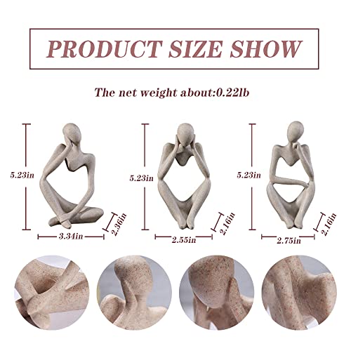 3Pcs Sandstone Thinker Statue Set, Modern Home Decor Abstract Art Sculpture, Small Collectible Figurines For Bookshelf Office Living Room Coffee Table Decor #TOP1