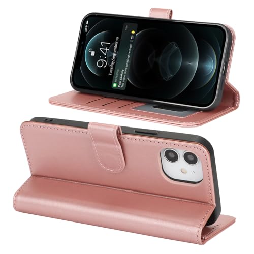 Image of for iPhone 12 Case Wallet with Card Holder,for iPhone 12 Pro Wallet Case for Women Men,PU Leather Shockproof Magnetic Buckle Stand Flip Phone Case-Rose Gold
