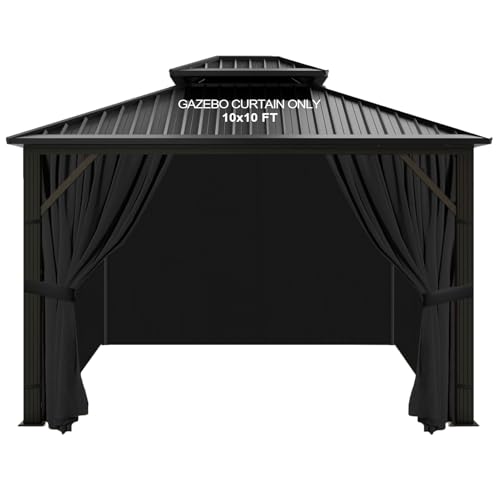 slashome 10x10 Gazebo Curtains Outdoor Waterproof, 4 Panel Sidewalls, Black
