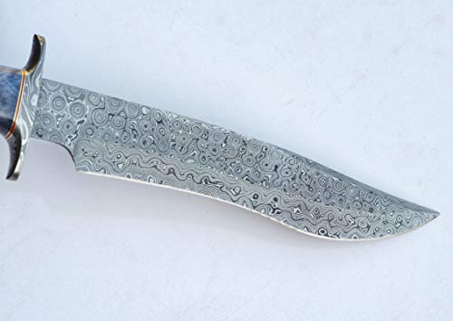 Uk Unique Sharp Knives Bk-3023 Handmade Damascus Steel 15.00 Inches Damascus Steel Hunting Knife - Camel Bone Handle With Damascus Steel Gurd/Pommel #TOP7