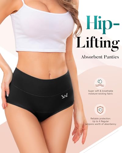 Image of Saliryj Women's Period Underwear Heavy Flow, High Absorbency Cotton Panties LeakProof Postpartum Menstrual Briefs Women Teens