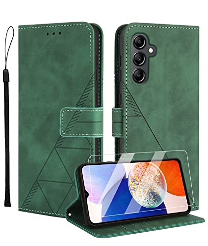 Togestar for Samsung Galaxy A34 Case with Screen Protector, Flip Wallet Folding Cover PU Leather Purse Case Card Slots Kickstand Magnetic Closure Full Protection Shockproof for Samsung A34,Green