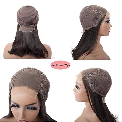 image for BLY 180% Density Short Bob Lace Front Wigs Straight Human Hair 4x4 Lac