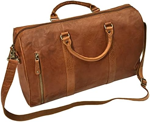 Zinda Genuine Leathers Travel Overnighter Duffel Bag Luggage Weekender Large Gym Bag Unisex (Cognac) 3 Zinda Genuine Leathers Travel Overnighter Duffel Bag Luggage Weekender Large Gym Bag Unisex (Cognac)