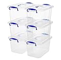 YYQX 6-Pack Clear Plastic Storage Bin with Lids, Stackable Organizer Box with Latching Handle, 6.5L/7quart