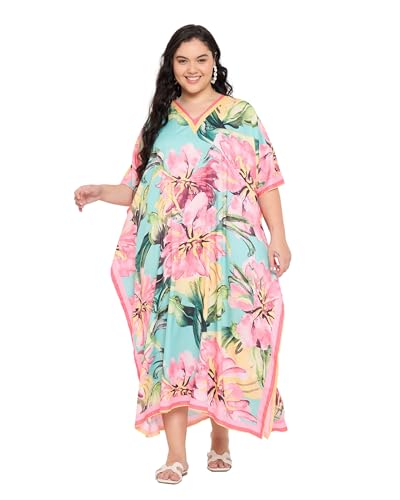 Image of Gypsie Blu Women Plus Size Kaftan Dress Beach Cover Up Maxi Dresses for Women, V-Neck Kimono Sleeve 1X-3X