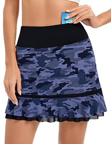KOJOOIN Women Athletic Tennis Skirt Pleated Ruffle Hem High Waisted Golf Skirts with Pockets Shorts Running Workout2