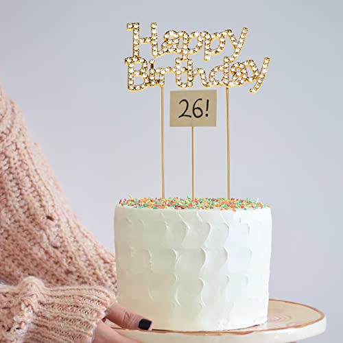 Herain Gold Happy Birthday Cake Toppers, Premium Alloy Cake Topper, Glittering Rhinestone Birthday Cake Toppers, Birthday Party Cake Decoration Supplies For Women Or Men #TOP2