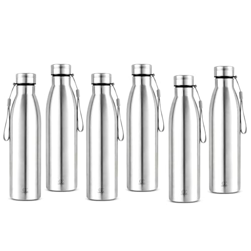 Image of Omichef Stainless Steel 1000ML Single Walled & Fridge Water Bottle Ideal For Yoga /Gym /Sports /Home /Office And BPA Free & Leak-Proof (Pack of 6)
