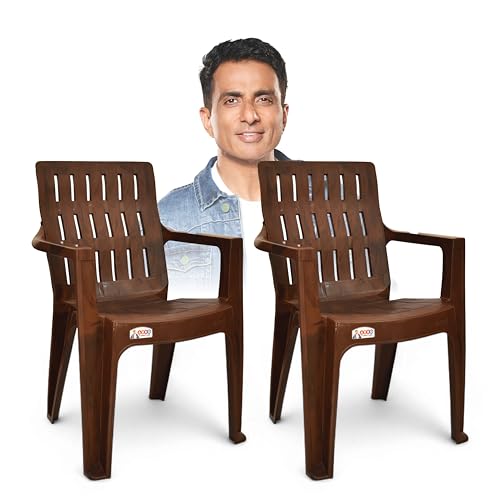 Image of AVRO Furniture Spine Care Orthopaedic Plastic Chair, Set of 2, Ideal for Home, Office & Outdoor, 150Kg Load Capacity, Durable Strong Build, Comfortable Back Design, 2 Years Guarantee, W. Brown Color