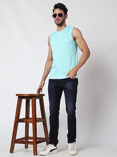 Image of Men's Lycra Blend Sleeveless Fitness Tanks Top for Quick Dry in Muscle Workout, Causal Running, Exercise Training, Swimming Vest