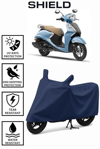 Image of Shield Heavy Duty Scooty Cover for Yamaha Fascino | All-Season, Tear-Proof Fabric | with Side Mirror Pocket & Buckle Belt | Yamaha Fascino Scooty Cover