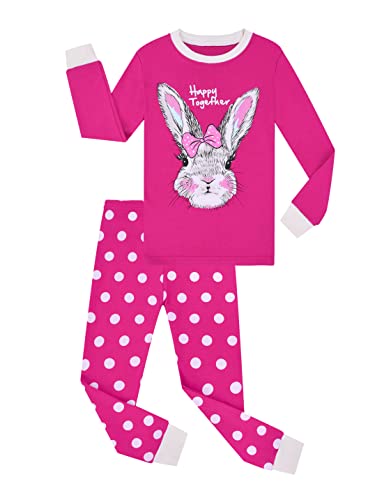 Benaive Girls Easter Pajamas Kids Bunny Easter Pjs Long Sleeves Set 100% Cotton Novelty Girls Sleepwear 2 Pieces Size 12 - image 1