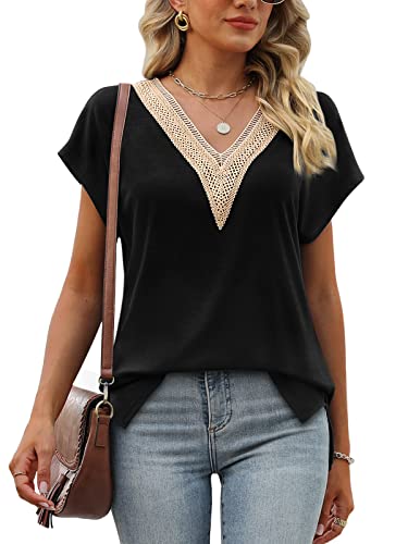 Womens Cap Sleeve Summer Tops 2025 Trendy Tank Tops Lace V Neck Loose Fit Shirts4