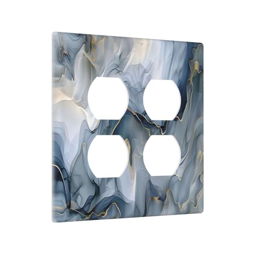Decorative Outlet Covers Abstract Ink Blue Marble Glod Line Texture 2 Gang Outlet Cover Wall Plate Double Duplex Light Switch Cover Plate Switch Plate Covers for Bathroom Decor
