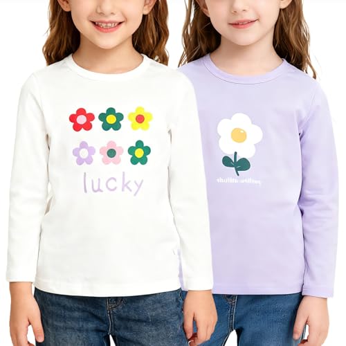 Image of 100% Cotton Girls T-Shirt 2-Pack Cute Tops Casual Soft Printed Toddlers Tees Layering 18Months-8Years