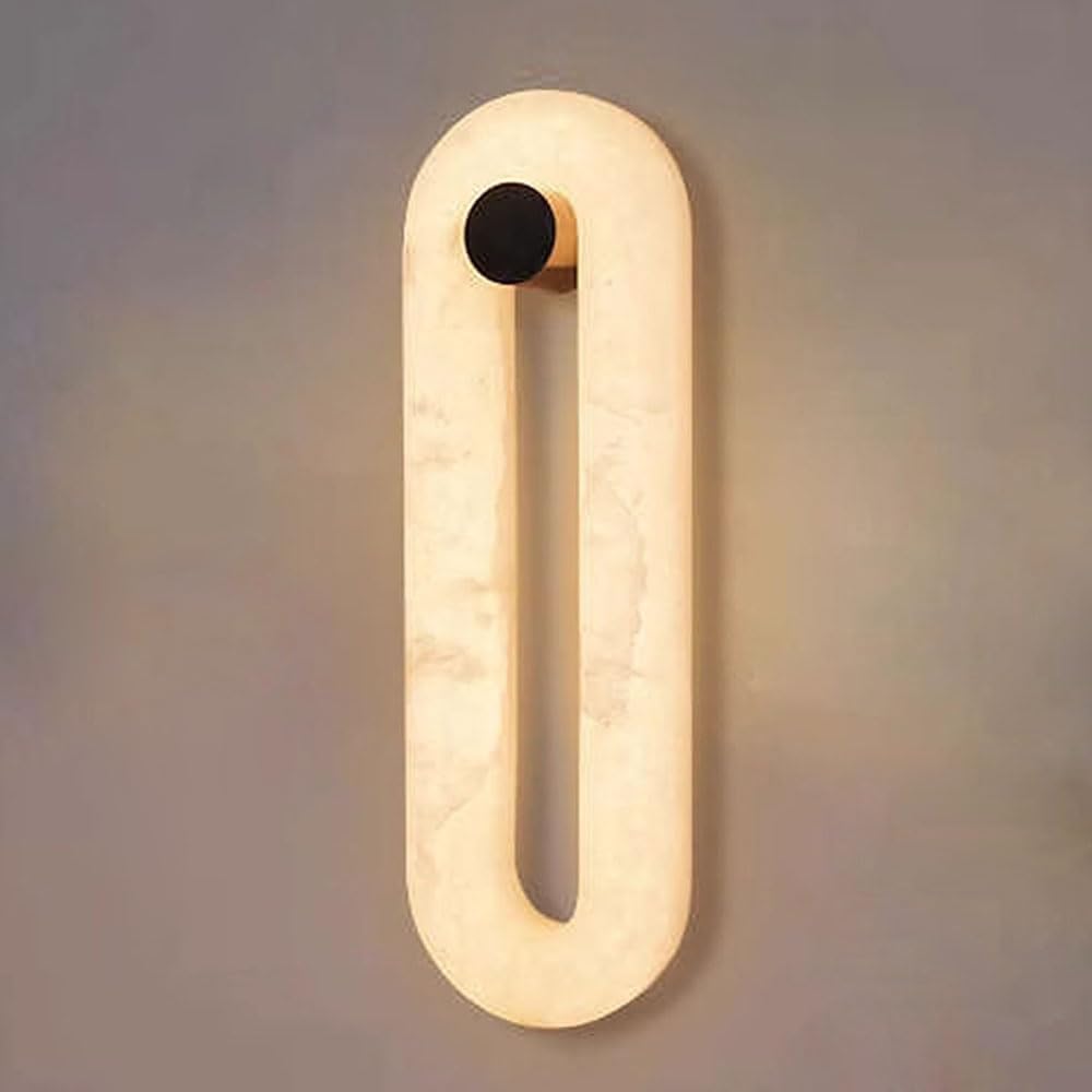 SSBHDM 15.7 Inch Natural Alabaster Indoor Wall Light, Nordic Minimalist Style Wall Lamp, LED Light Source Metal Wall Sconce, Restaurant Bedroom Living Room Wall Mounted Lighting Fixtures
