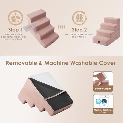 Image of EHEYCIGA Dog Stairs for Small Dogs 13.5 inch H, 3-Step Dog Steps for Couch Sofa and Chair, Pet Steps for Medium Cats, Non-Slip Balanced Pet Ramp Indoor, Pink