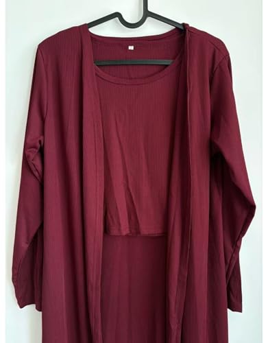 Image of Ladies 3 Piece Long Sleeve Soft Set Hide Belly Fat Formal Sweatsuit Open Front Casual Cardigan