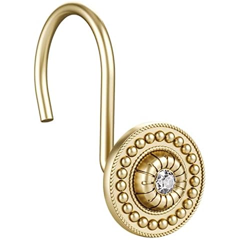 iToplin 24 Pack Gold Shower Curtain Hooks, Decorative Shower Curtain Rings for Bathroom Shower Curtain Rods and Liner, Metal Shower Hooks, Shower Rings for Curtain, Warm Gold Cover