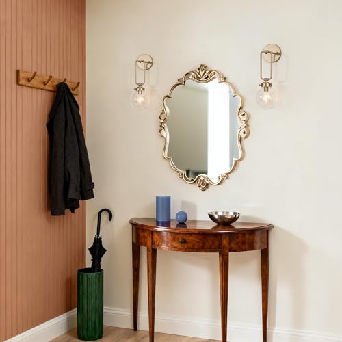 Image of KSANA Modern Gold Wall Sconce, 1-Light Sconce Wall Lighting with Globe Glass Shade Bedside Mounted Lamps Hardwired for Bathroom Hallway Entryway, 14.5 inch H