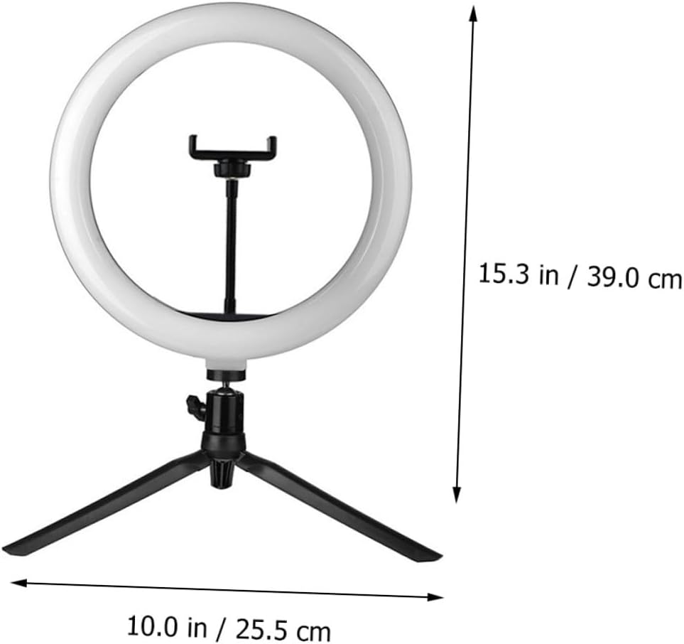 USB Integrated 10-Inch Fill Light Phone Stand with Remote, Adjustable Three-Color Dimmable Selfie Light Tripod Holder for Live Streaming and Makeup, Black