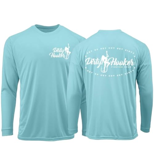 Dirty Hooker Fishing Gear Long Sleeve Fishing Shirt for Men - Uv Protection Long Sleeve Shirt Men - Long Sleeve Swim Shirt for Men - Quick Dry Fit Shirt for Men Aqua