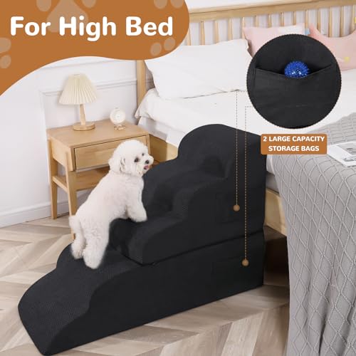 HRONRAD Escadas para Cães para Camas Altas, Rampas de Espuma de 5 Degraus para Cães Pequenos, Fundo